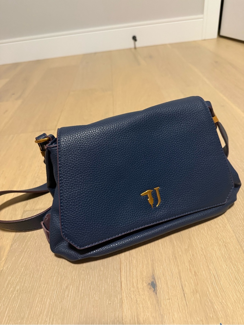 Trussardi Navy Blue Crossbody Bag with Gold Hardware